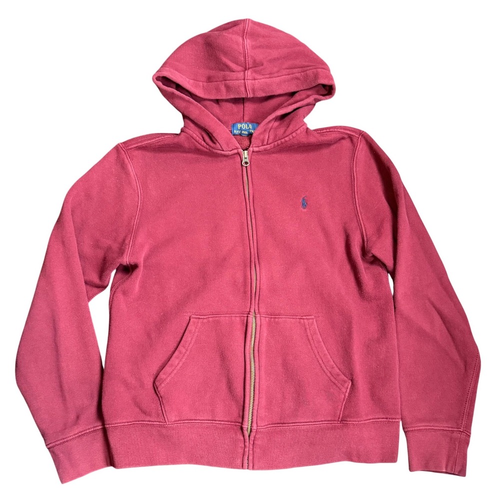 Polo Ralph Lauren Boys L 14-16 Full Zip Hoodie Burgundy Red Pony Logo Fleece